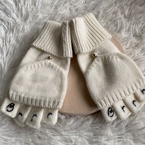 New women off white knitted warm fingerless with mitten cover cap luxury gloves